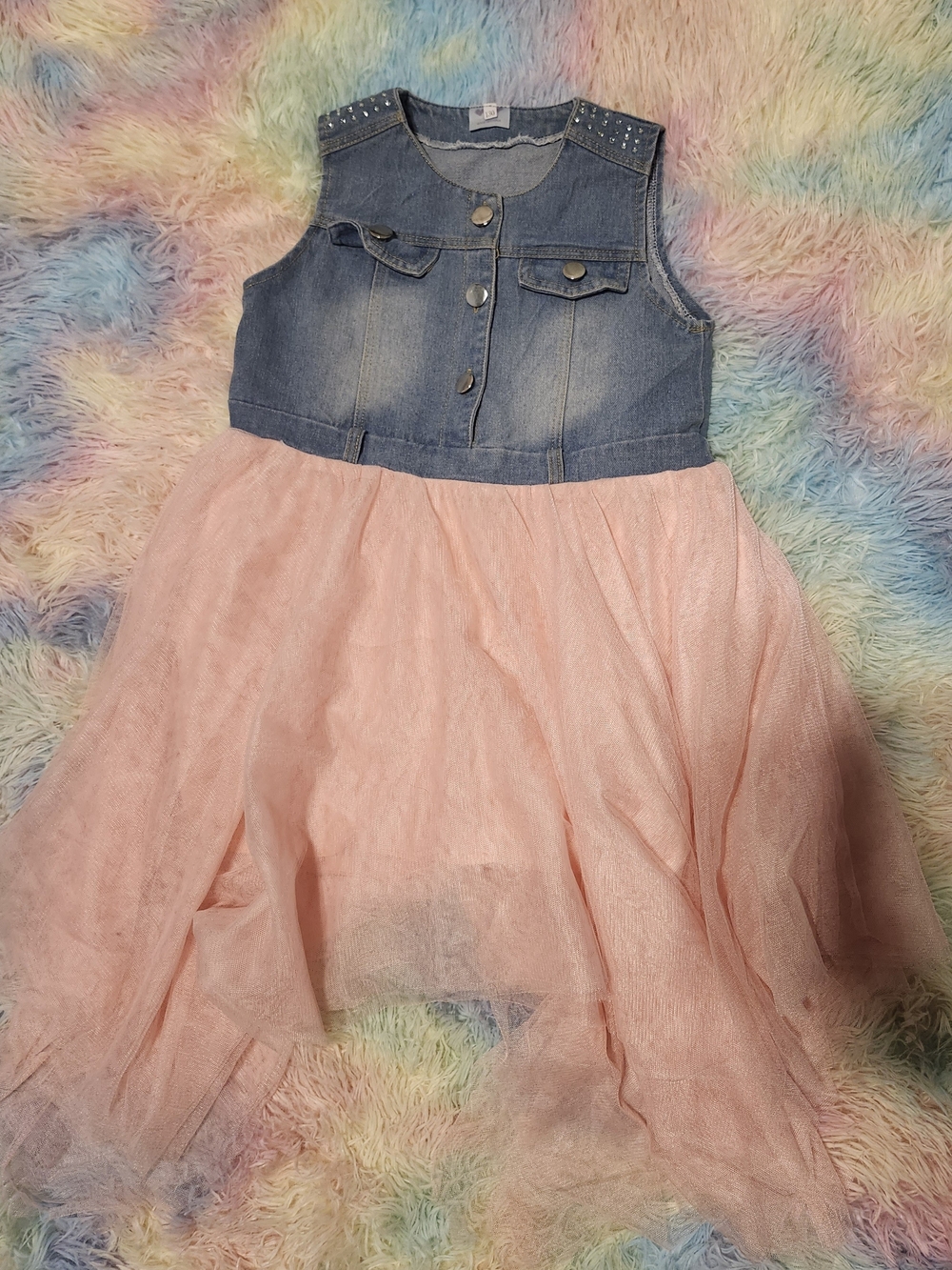 Source Unknown Denim Bodice Pink Tulle Dress